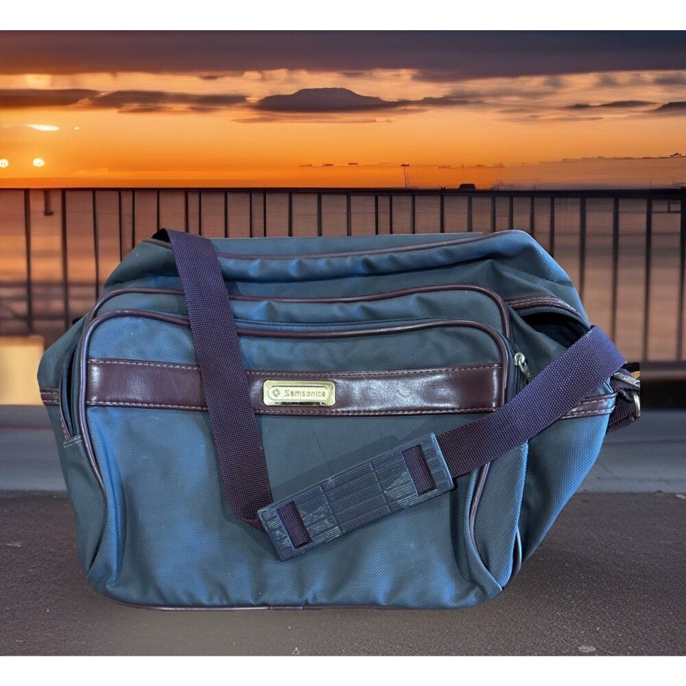 Vintage Samsonite Series 2100 Carry-On Travel Bag Gray Burgundy Shoulder Strap
